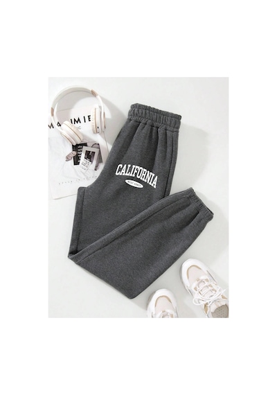 Tarzsokak Letter Graphic Thermal Lined 4 Mevsim Eşofman Gri