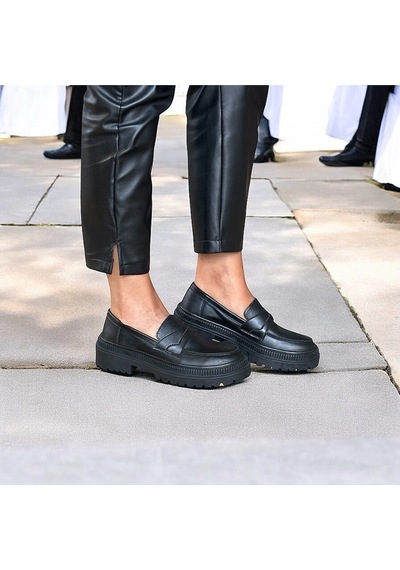 Ne&ve Shoes Siyah Deri Kadın Loafer Ayakkabı