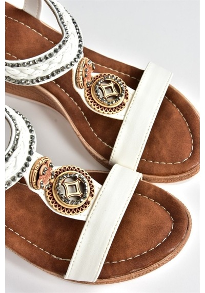 Fox Shoes Beyaz Dolgu Topuklu Kadın Sandalet M258313609