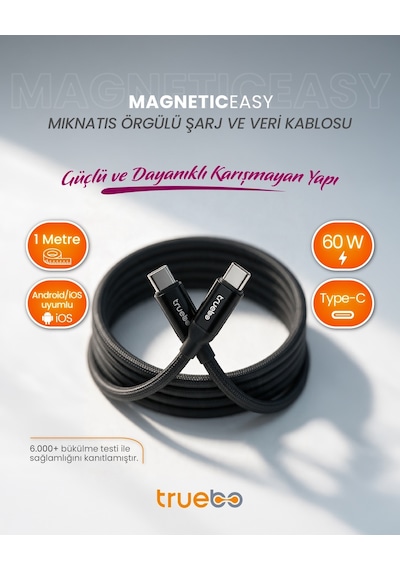 Truebo MagneticEasy Dayanıklı Şarj Ve Veri Kablosu