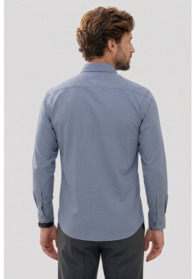 Tudors Modern Slim Fit Uzun Kollu Pamuklu Kolay Ütü Armürlü Gri Erkek Gömlek-49944