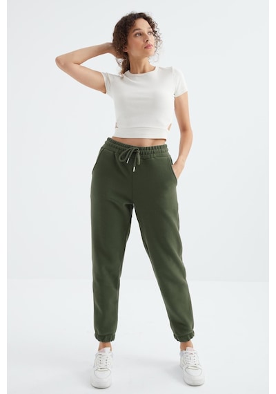 Çağla Yüksek Bel Basic Bağcıklı Jogger Polar Kadın Eşofman Alt - 94622 Çağla