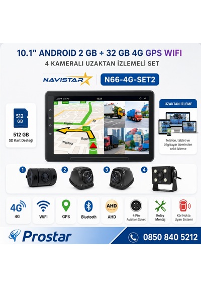 4g Uzaktan İzlemeli 10 İnç Android, 4 Kameralı, Wifi, Gps, Bluetooth 2 Gb + 32 Gb Ve 512 Gb Sd Kart Destekli Set