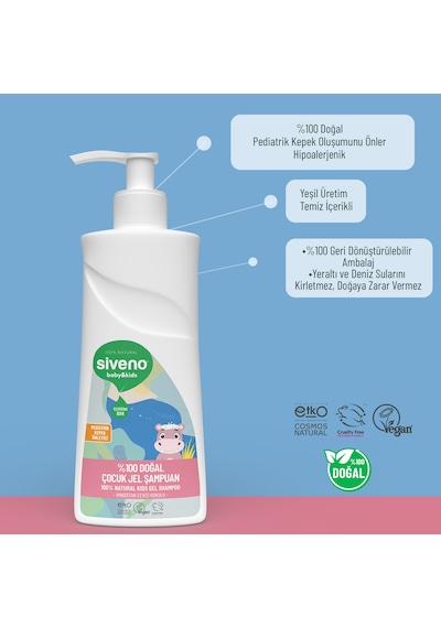Siveno %100 Doğal Yenidoğan Bebek Çocuk Jel Şampuanı Saç ve Vücut Konak Önleyici 325 ml