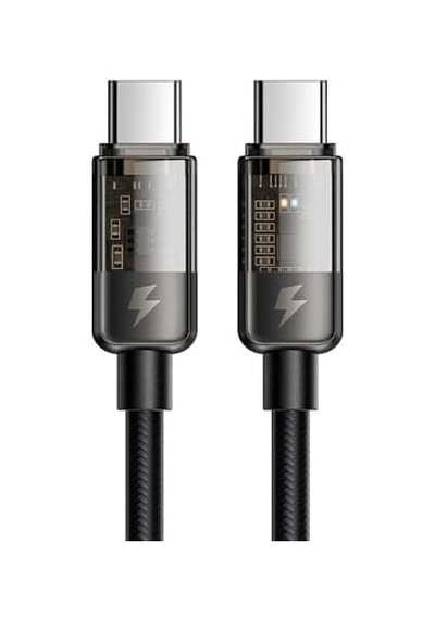 Ca-2840 Type-c To Type-c 100w Led Işikli Power Off Hızlı Data Şarj Kablosu 1.2m, Siyah