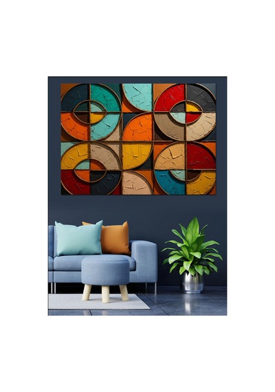 Renkli Geometrik Daireler Ve Desenler Yağlı Boya Dokulu Kanvas Tablo Canvas Tablosu
