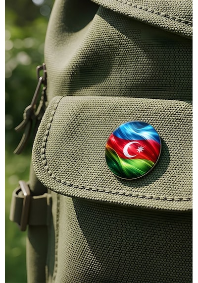 Azerbaycan Azerbaijan Abstract Ülke Bayraklı Buton Rozet - 44 MM 5 Adet Çok Renkli