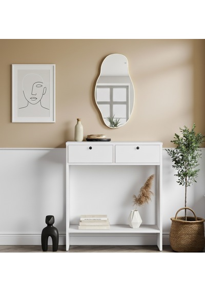 Robin Home Asimetrik Aynalı Dresuar 2 Kapaklı Hol Antre Beyaz 80cm No1 Beyaz