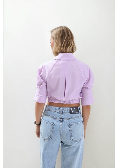 Vitrin Beli Lastikli Crop Gömlek LİLA