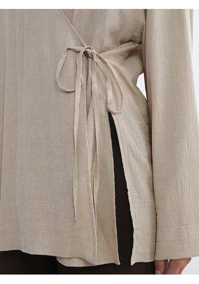 Lcw Modest Bej Kruvaze Yaka Dokulu Kadın Kimono