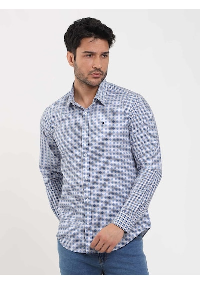 Dufy Mavi Erkek Slim Fit Puantiyeli Brent Düğmeli Yaka Uzun Kol Gömlek - 104354-mavi Mavi