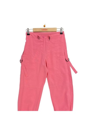 Çikoby Kız Çocuk Beli Paçası Lastikli Dokuma Pantolon-13753-pembe Pembe