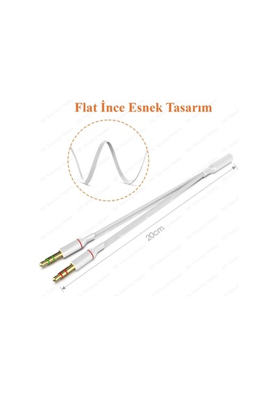 Kulaklık Mikrofon Birleştirici Kablo 3.5Mm Dişi To 2X3.5Mm Erkek