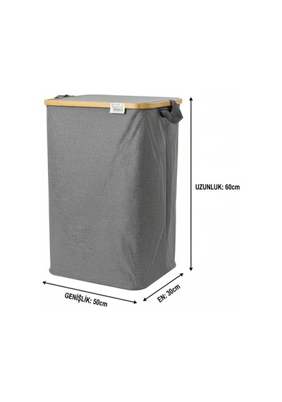 Bambu Kumaş 50 Litre Çamaşır Sepeti Gri
