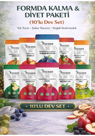 Formda Kalma & Diyet Paketi 10'lu - Dondurularak Kurutulmuş Meyve Freeze Dried 10'lu Mega Set 200 G