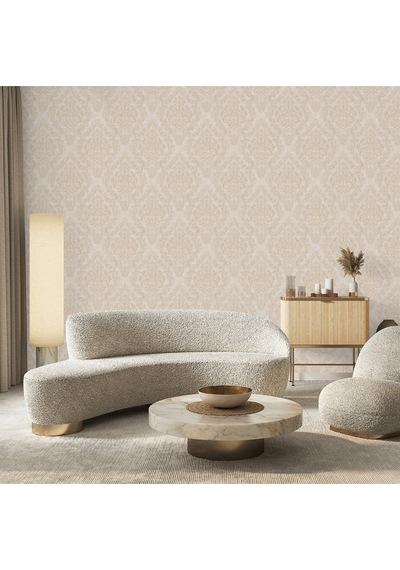 Adawall Zengin Damask Desen Duvar Kağıdı Rococo 1405-3/15, Krem, Bej 1.06x15.6m - 16.5m² Çok Renkli
