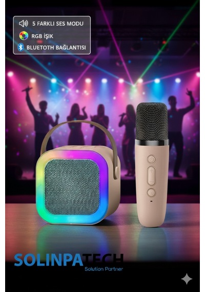 Karaoke Mikrofonlu Kablosuz Bluetooth Rgb Led Işıklı 5 Ses Efektli Hd Stereo Ses Usb/sd Hoparlör