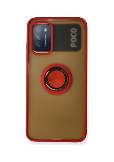 Xiaomi Redmi 9t Kılıf Montreal Yüzüklü Silikon Kapak - Kırmızı Çok Renkli