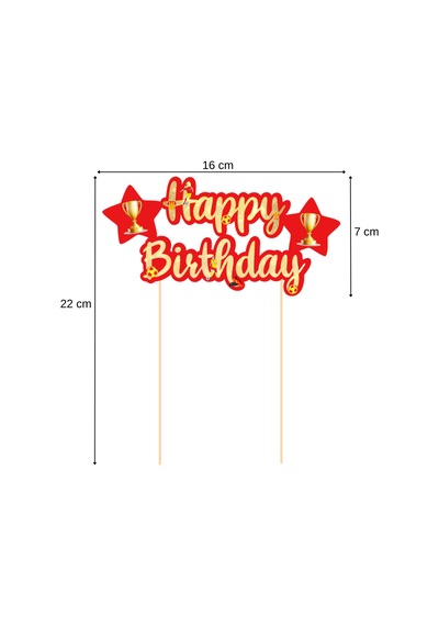 Sarı Kırmızı Taraftar Temalı Happy Birthday Kaligrafi Pasta Üstü Süs Tüm Yaşlar