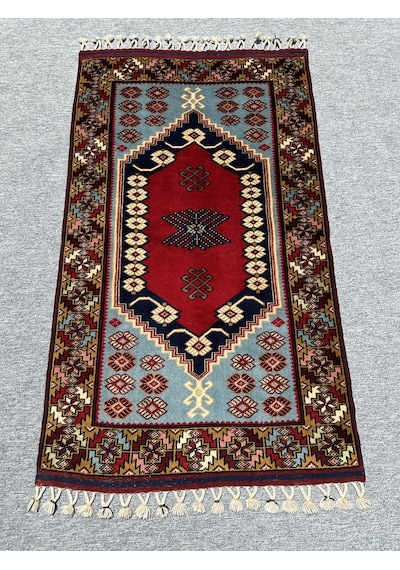 El Dokuma Yağcıbedir Halısı 85x140 Turkuazlı Kök Boya Yün Halı Turkuaz