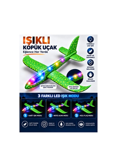 Led Işıklı Köpük Uçak Oyuncak - Büyük Boy Hafif Ve Dayanıklı Eva Köpük Kolay Kurulum Açık Hava Çocuk Oyuncağı Yeşil - 921722147