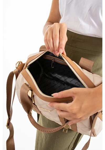 Just Polo Kadın Günlük Kullanıma Uygun Ayarlanabilir Askılı Büyük Boy Lüks El & Omuz Çantası Shoulder Bag Krem Taba