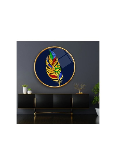 Yaprk Gold Detay Yuvarlak Oda Cam Tablo Modern Sanat Tablosu Solmayan Canlı Renkler Salon Ve Oturma Odası Anlamlı Hediye Seçeneği