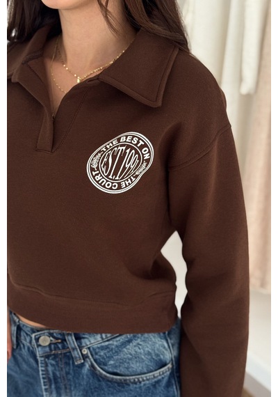 Noa & Noa Kadın Baskılı Oversize Sweatshirt Sporty Season 1992 Kahverengi