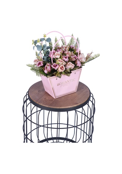 Yapay Çiçek Sitesi Yapay Çiçekli Romantic Çantalı Aranjman Model 4 Pembe -  Krem