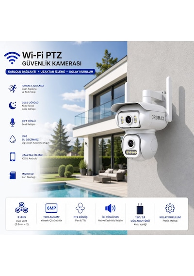 Wi-fi Ptz 6mp Çift Lensli Dış Mekan Akıllı Ptz Güvenlik Kamerası Adaptör Dahil - Joysee Türkçe Uygulama Wifi Qr W2