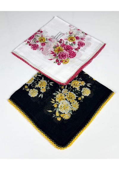 Eripek 2'li Paket Oyalı Pamuk Yazma 6594 SİYAH-BEYAZ