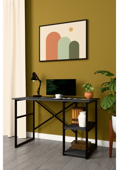 Modern Raflı Ders Çalışma Masası %100 Mdf Bilgisayar Masası Metalçm01 Antrasit