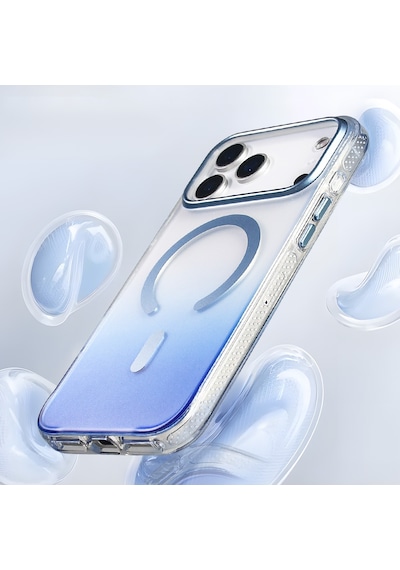 Apple Uyumlu iPhone 17 Pro Kılıf Transparan Renk Geçişli M-safe Şarj Özellikli Toros Kapak Mavi