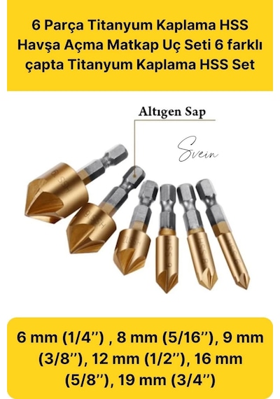 6 Parça Premium Titanyum Kaplama Hss Bits Uçlu Kırılmaz A Kalite Paslanmaz Havşa Açma Matkap Uç Seti 82148079