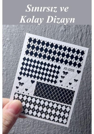 Nail Art Sticker Kendinden Yapışkanlı, Tırnak Süsleme, Tırnak Dövmesi Stikır 2255 Siyah-beyaz-2255