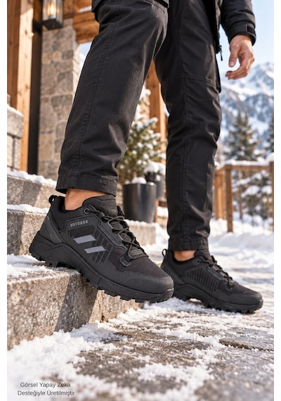 Muggo Torvex Kalın Taban Bağcıklı Kışlık Unisex Outdoor Trekking Bot Siyah