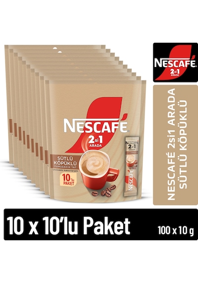 Nescafe 2si1 Arada Sütlü Köpüklü 10 10x10g Öğütülmüş