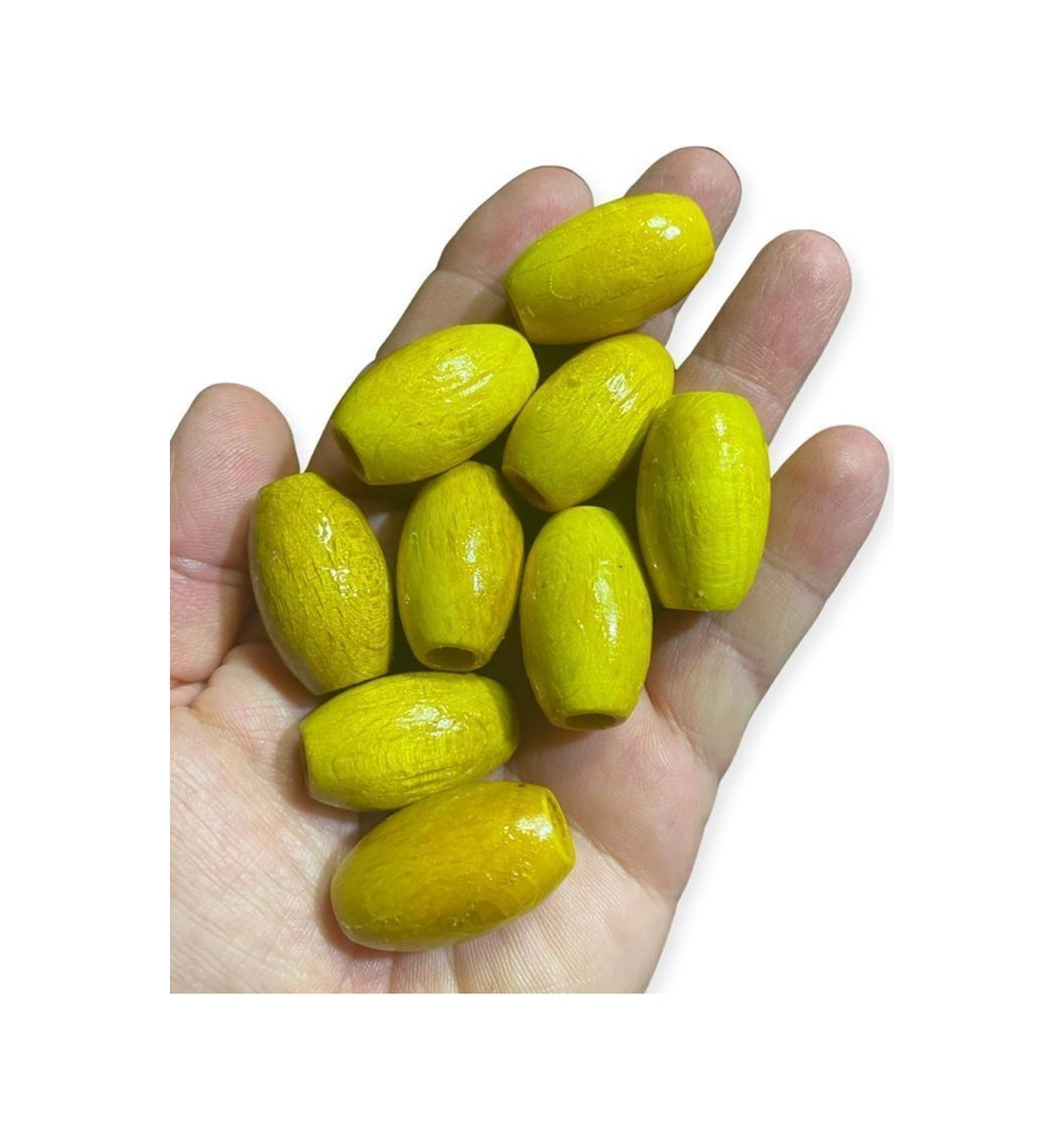 30 Mm Sarı Oval Ahşap Boncuk - 12 Adet