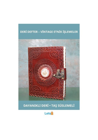 Taşlı Deri Defter Vintage Etnik İşlemeli 18x13 Cm Çok Renkli