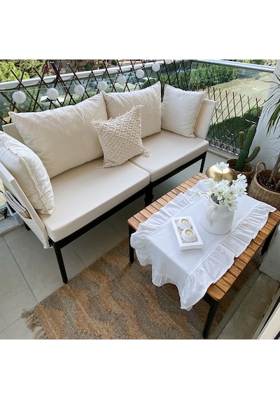 Limni Home Mini Multilounge Bahçe Balkon Mobilyası Şezlong Krem