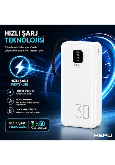 30000 Mah Taşınabilir Şarj Cihazı Powerbank - Led Dijital Ekranlı & Çoklu Çıkış Destekli Güç Bankası