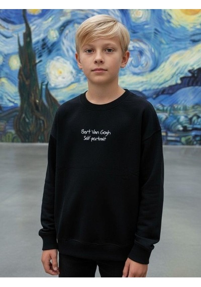 Zekids Erkek Çocuk Van Gogh Baskılı Tasarım Sweatshirt-16624 Siyah