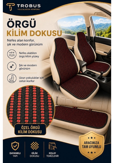 Hyundai Elantra 2016-2020 Üniversal Örme 3 Parça Minder Terletmez Kaymaz Taban Siyah Kırmızı