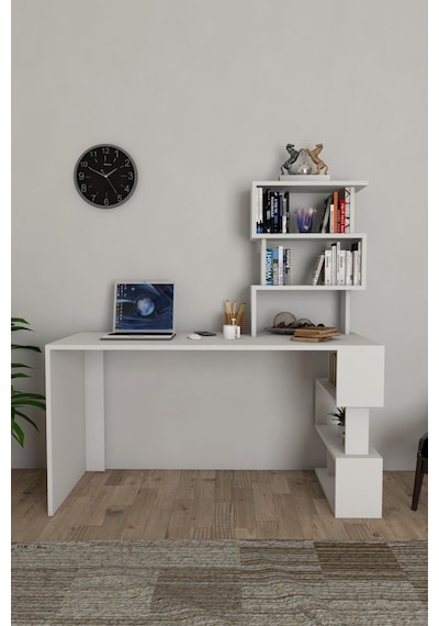 Moonlife Okyanus Kitaplıklı Çalışma Masası Beyaz