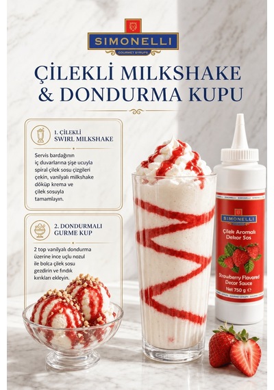 Simonelli Çilek Aromalı Kahve ve Tatlı Dekor Sosu Sıkılabilir Şişe 750 G