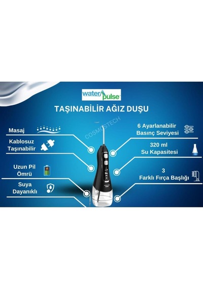 V580 Taşınabilir Ağız Duşu, 320ml, Siyah