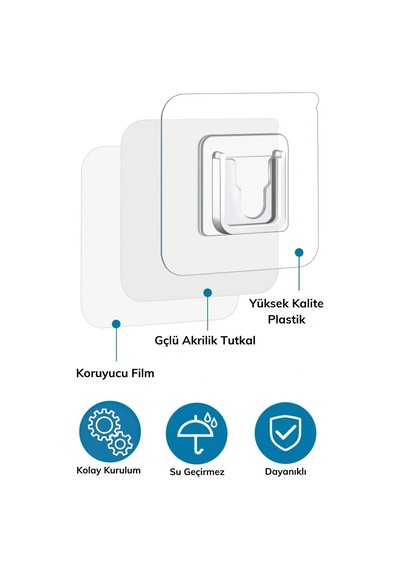 Eşya Sabitleme Askısı 10 Çift Şeffaf Çift Taraflı Yapışkanlı Geçmeli Klips 5047 Renkli
