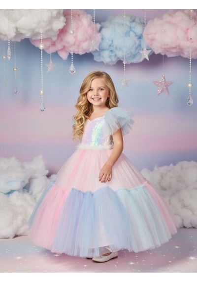 Zekids Kız Çocuk Önü Pullu Kolları Tül Detaylı Renkli Tarlatanlı Abiye Elbise-17120 Çok Renkli Zekids Kız Çocuk Önü Pullu Kolları Tül Detaylı Renkli Tarlatanlı Abiye Elbise-17120 Çok Renkli