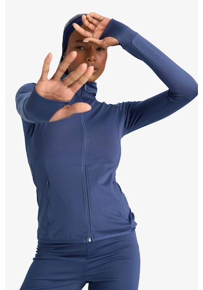 Defacto Defactofit Fitted Vücuda Oturan Ultra Soft Dik Yaka Çift Cepli Parmak Detaylı Fermuarlı Spor Hırka B3985ax25auın231 Indigo
