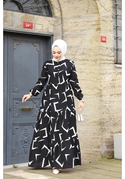 Hira Life Fashion Kadın Tesettür Mevsimlik Beli Kuşaklı Dokuma Viskon Elbise Siyah-beyaz Siyah-beyaz Hira Life Fashion Kadın Tesettür Mevsimlik Beli Kuşaklı Dokuma Viskon Elbise Siyah-beyaz Siyah-beyaz